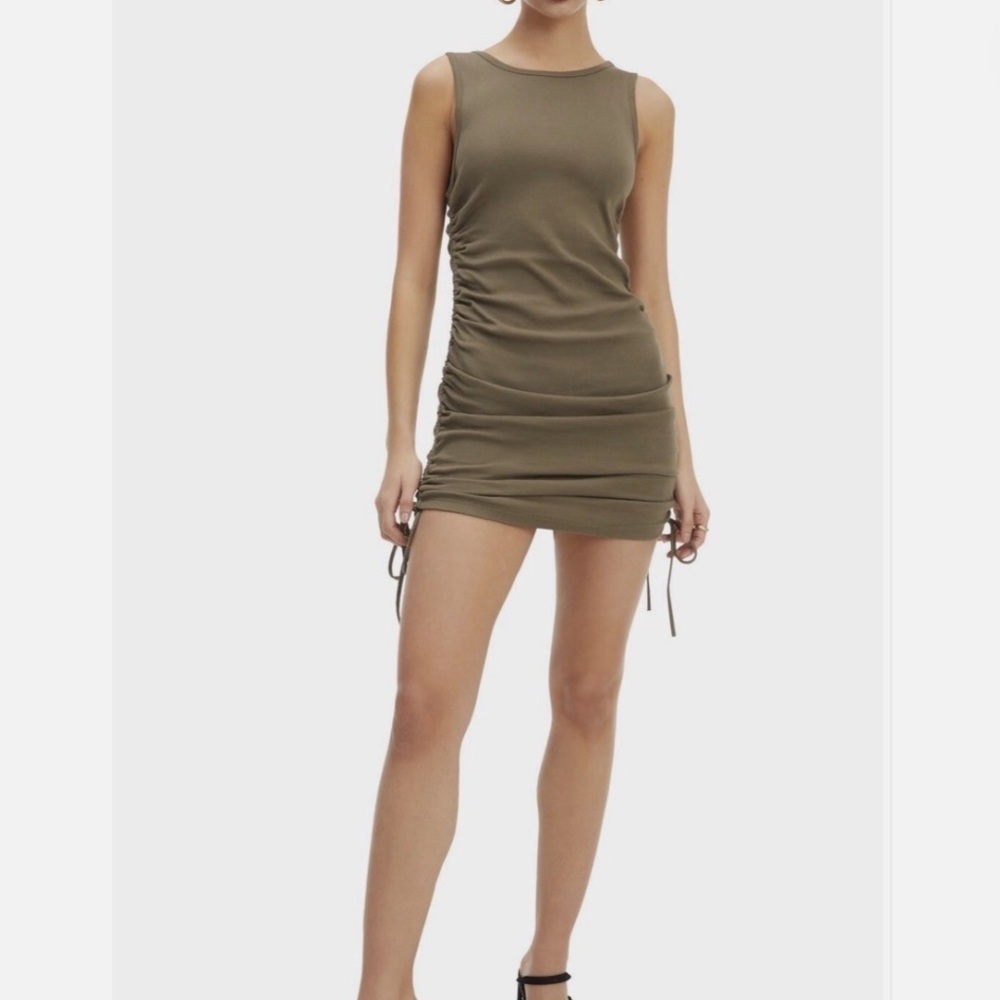 Good American Ribbed Knit Drawstring Side Ruched Tank Mini Dress - Picture 2 of 10